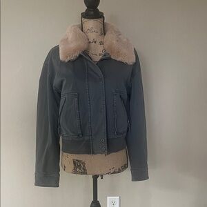 Women's Gray Jacket with Faux Fur Collar